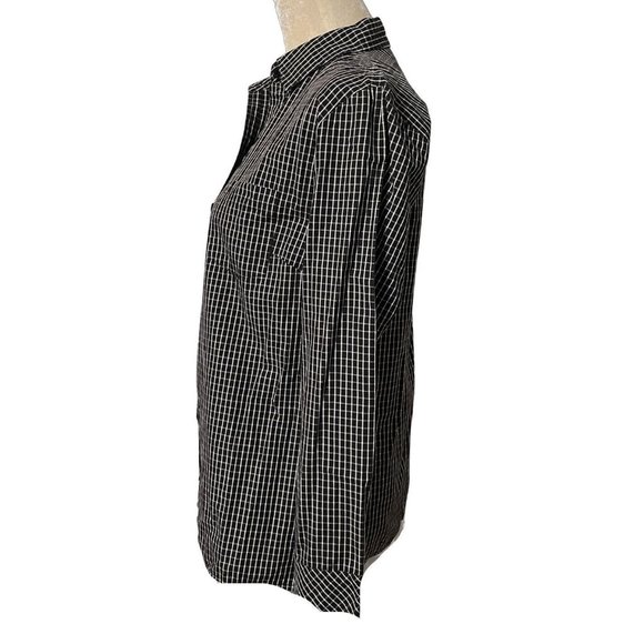 Rebecca Malone Button Up Shirt Small Black White Checkered Long Sleeve Collared - Picture 2 of 7